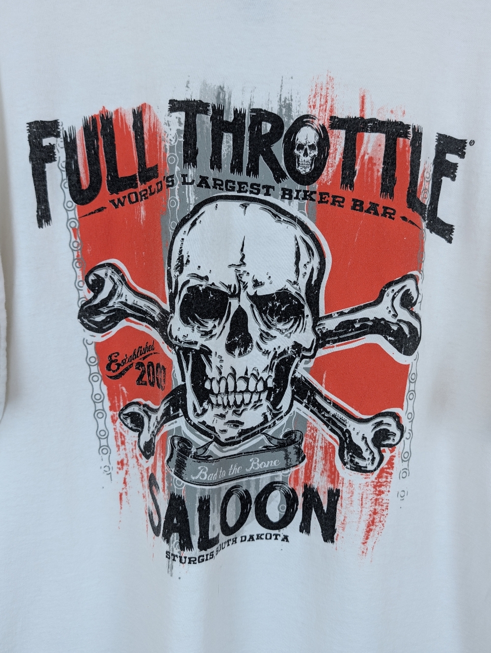 Full Throttle Saloon Sturgis South Dakota White Graphic T-shirt - Picture 5 of 9